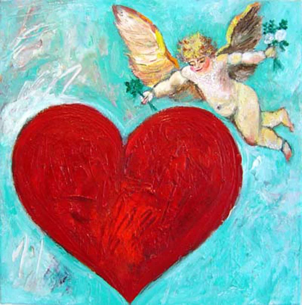 Ethereal Love, an angel above a vivid red heart